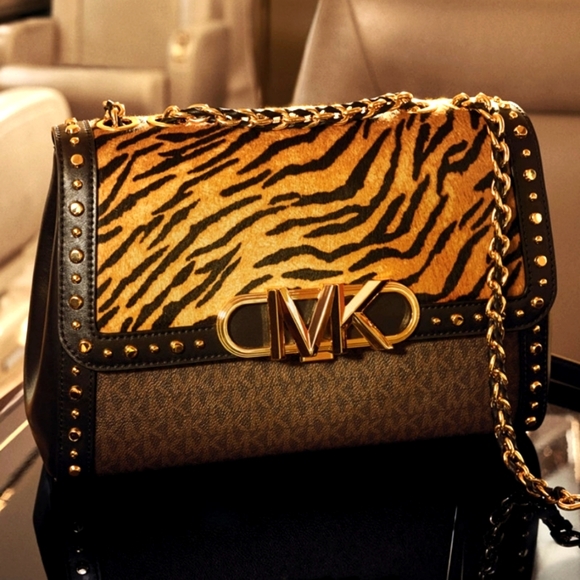 NWT Signature Tiger Print Calf Hair Parker Convertible Chain Shoulder Bag.